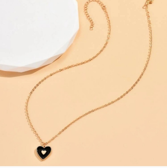 Heart Necklace Gold Tone Black Alloy Jewelry Women - Picture 2 of 9